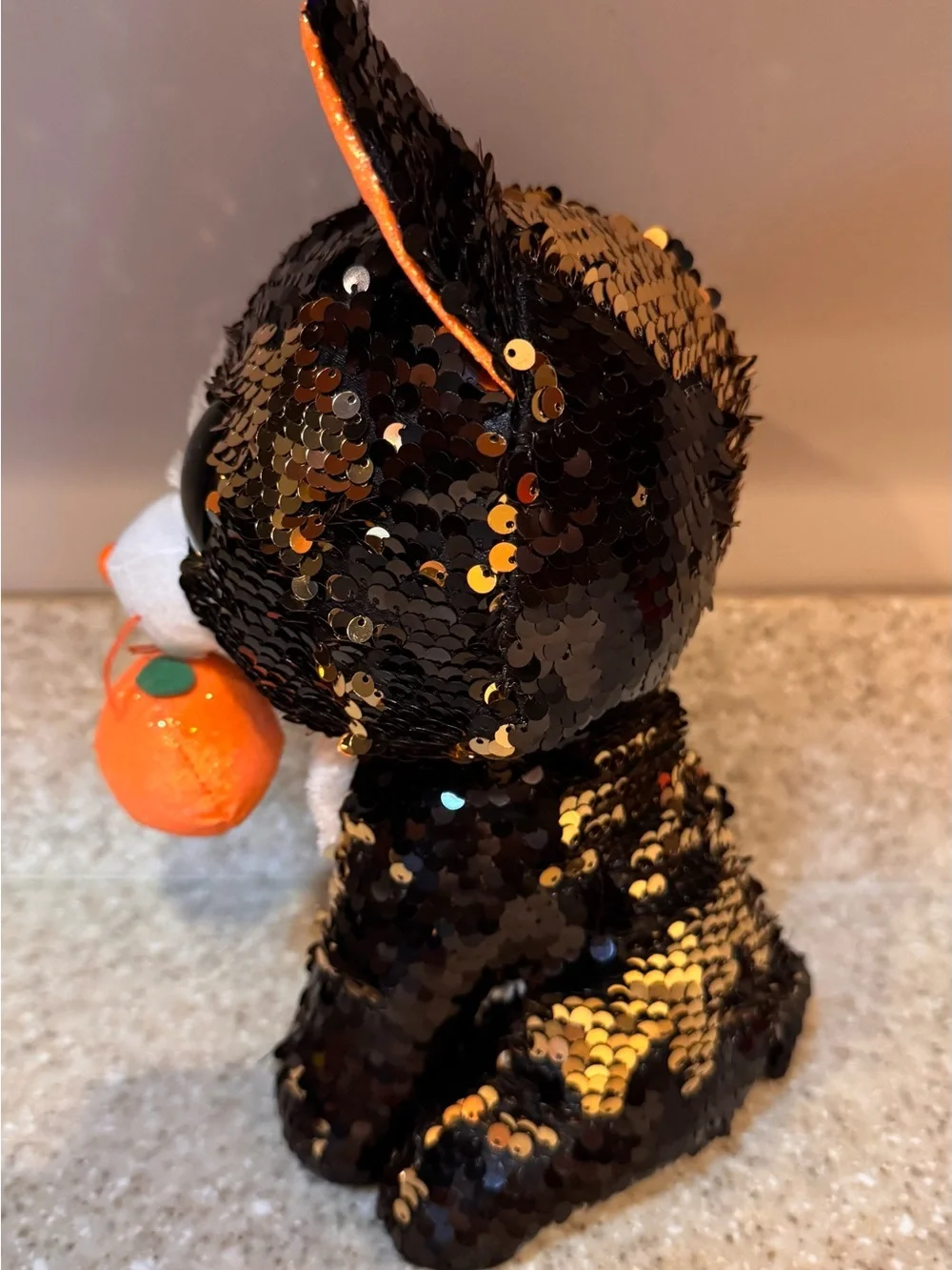 Jinx the Cat Halloween Plush with Orange Pumpkin Beanie